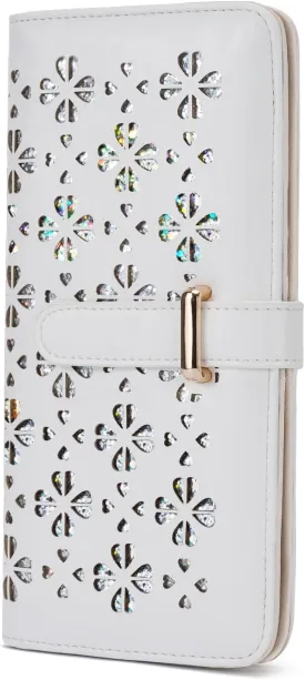 Wallet for Women Ultra Slim Thin Leather Womens Wallet RFID Blocking Bifold Clutch Long Ladies Wallet(White)