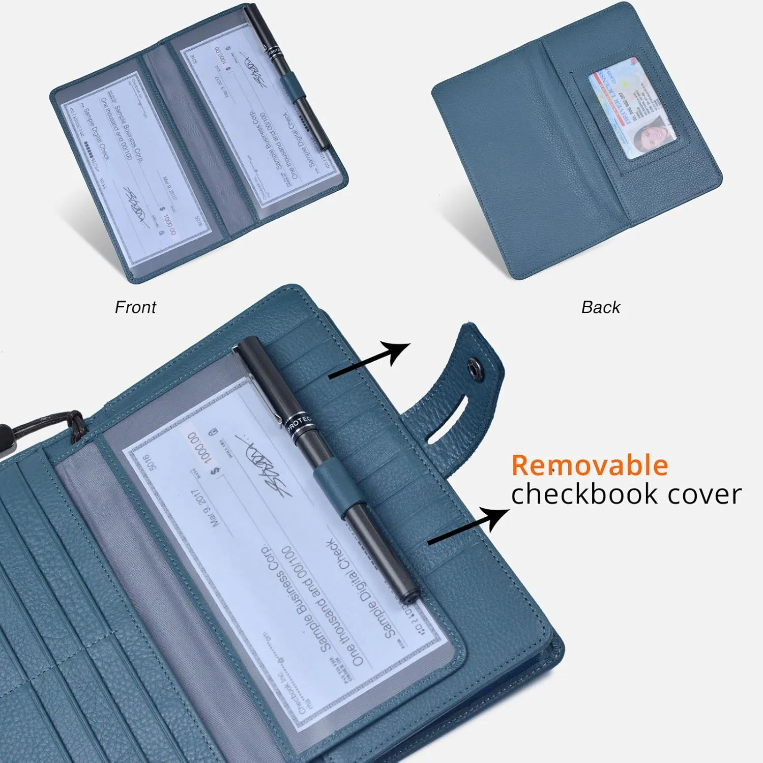 Women's Big Fat RFID Blocking Leather Wristlets Wallet Organizer Checkbook Holder (Blue)