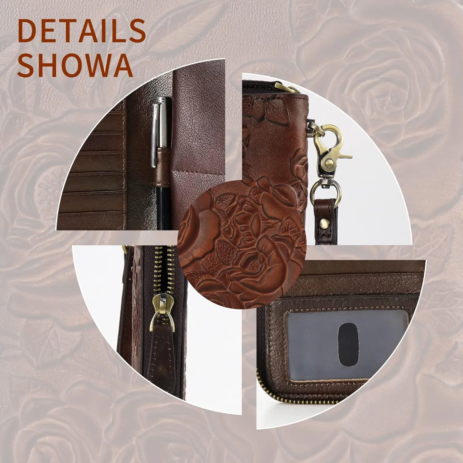 Womens RFID Blocking Wallet Leather Large Capacity Credit Card Phone Clutch With Detachable Hand Strap